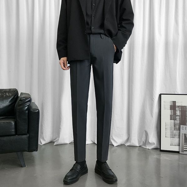 

2021 suit men's stretch slim fashion solid color business men social casual pants mens trousers 27-36 v05y, Black