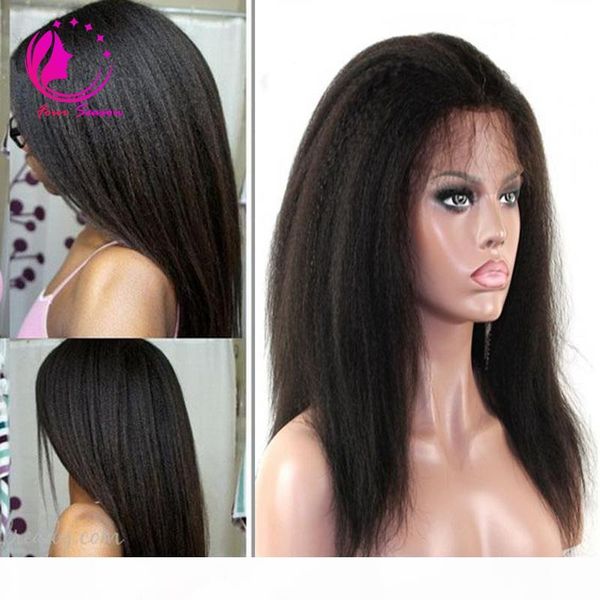 

glueless lace front human hair wigs unprocessed virgin peruvian hair kinky straight lace wigs for black women hip, Black;brown