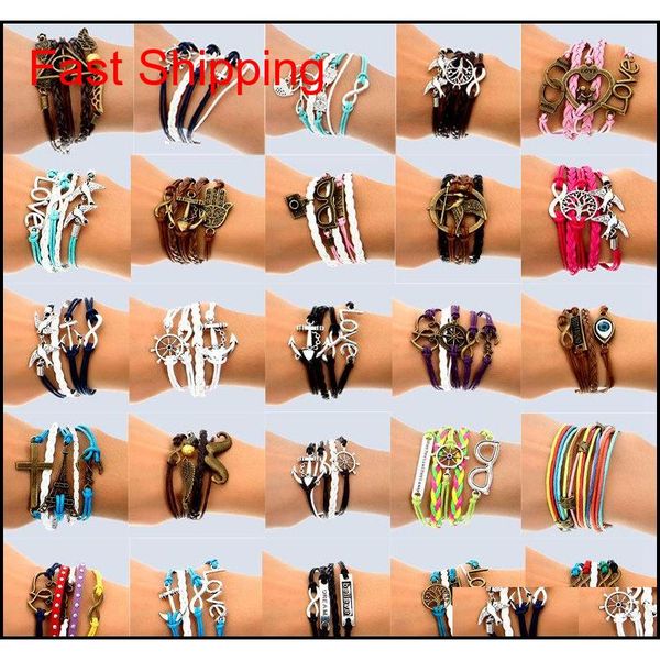 

hand made 30 mix style infinity leather alloy fashion cuff bracelet charm bracelet vintage access qyldfx luckyhat, Golden;silver