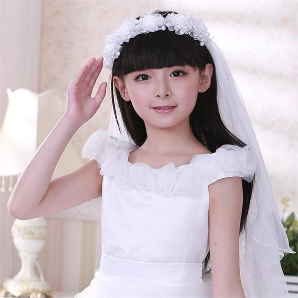 

headbands for kids girl princess hairbands veil yarn crown bow knot flower child hair accessories korean handmade wholesale1, Slivery;white