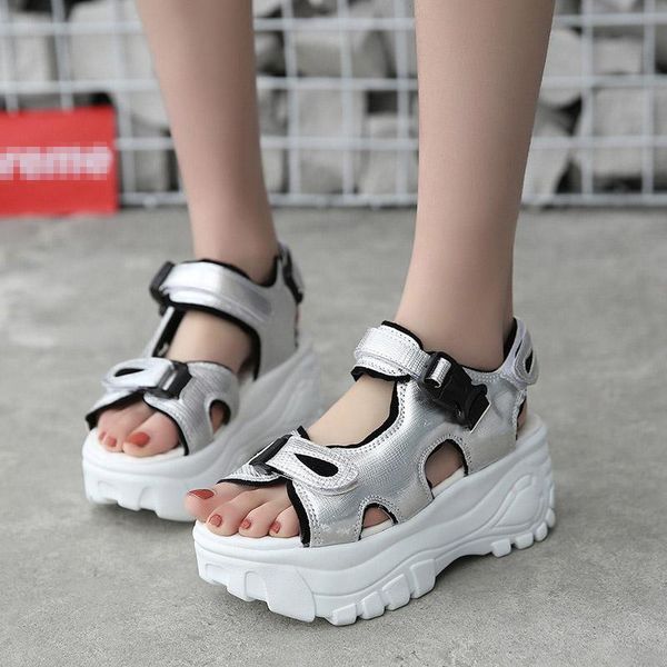 

dress shoes women summer sandalias mujer wedges sandals platform fashion brand 6.5 cm high increased thick sole, Black
