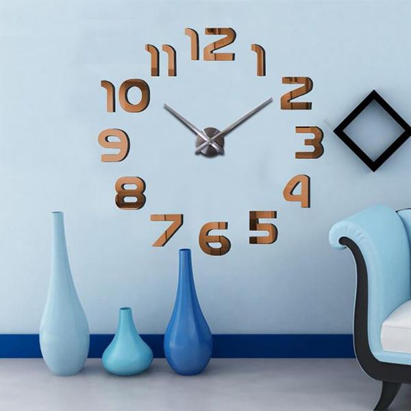 

3d acrylic mirror wall clocks stickers simple and stylish style clock watch wall clocks room quartz needle home decoration