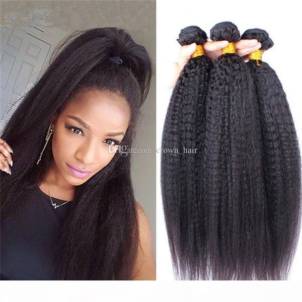 

mongolian 8a kinky straight human hair weaves 3 bundles 100% coarse yaki hair extensions #1b italian yaki hair 3pcs lot, Black