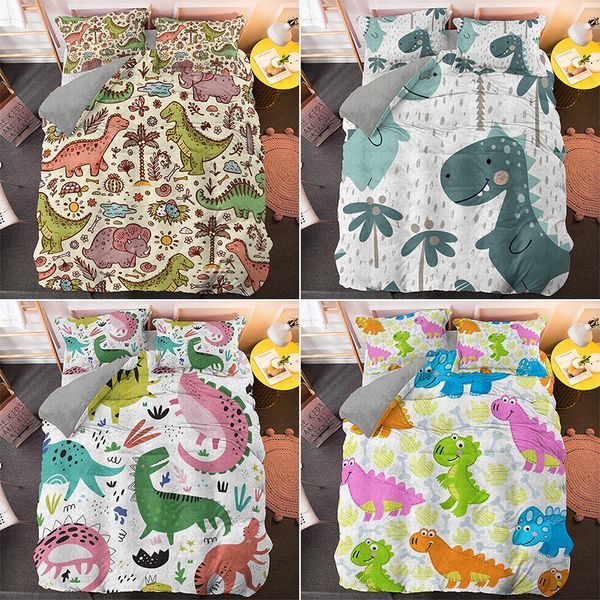 

cartoon dinosaur bedding set twin  king size boho comforter duvet quilt cover and pillowcase soft bedclothes c0223