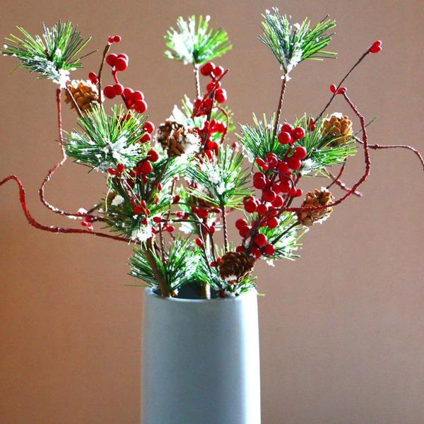 

christmas simulation berry artificial pine needles red berry flower branch shopwindow holiday decorations home decor accessories