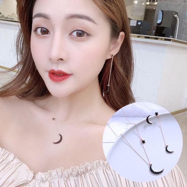 

earrings & necklace korea dongdaemun star moon pendant simple set, Silver