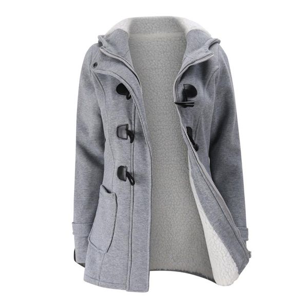 

women's hoodies & sweatshirts hooded wool blended classic horn skin to buckle coat jacket cotton-padded clothes add lamb mauri thickeni, Black