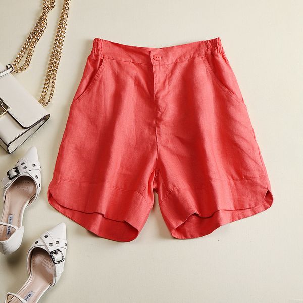 

2021 new women summer fashion korea style solid color linen simple harajuku wide leg breathable female casual half length shorts o11p, White;black