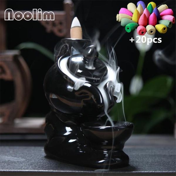 

fragrance lamps teapot shape backflow incense burner waterfall holder aroma zen buddhist censer home teahouse decor + 20pcs cones