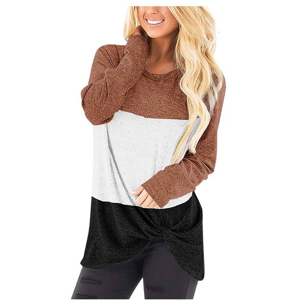 

block patchwork women casual trui splicing color long mouths button zoom loose t-shirt koszulka damska, White