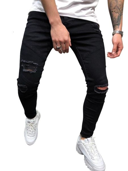 

new herfst 2021 men flat door front button rits trend is a multifaceted pair ripped jeans, Blue