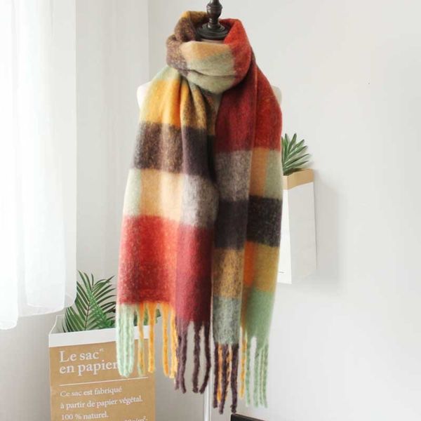 

ac same autumn and winter cashmere like thick tassel scarf with colorful plaid warm student's neck thickened shawl, Blue;gray