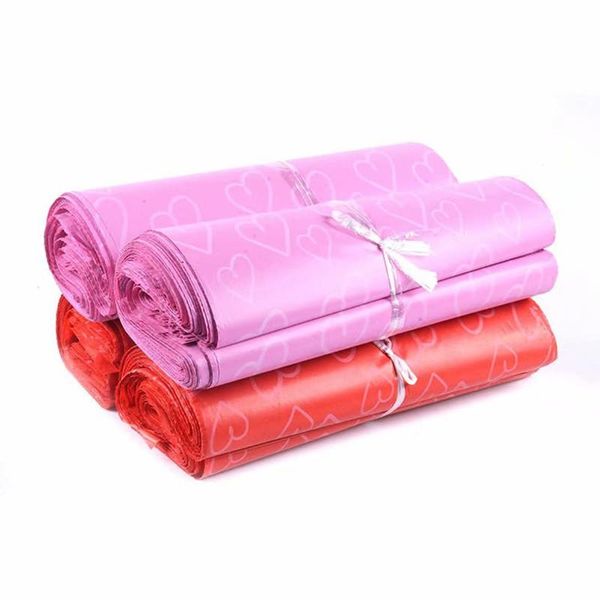 

storage bags 50pcs/lot larg courier frosted pink heart pattern self-seal adhesive bag matte material envelope mailer postal mailing
