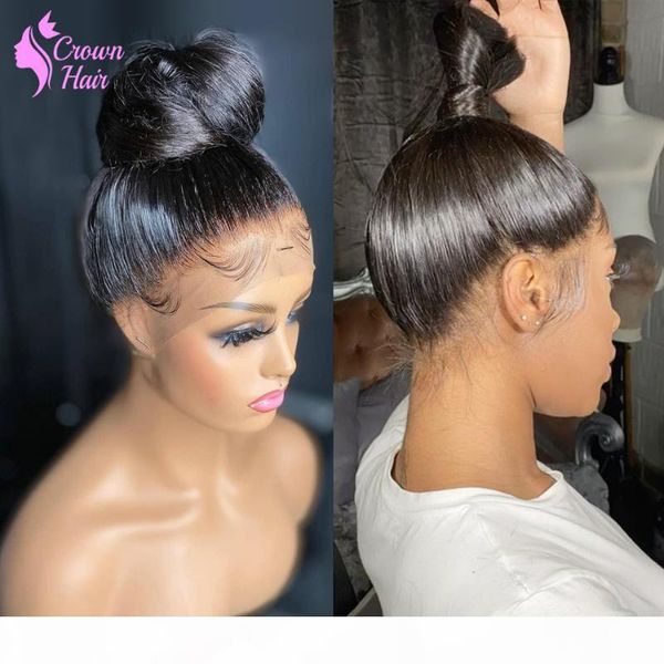 

360 lace frontal wig straight human hair wigs brazilian glueless swiss lace front pre plucked virgin human hair for black women, Black;brown