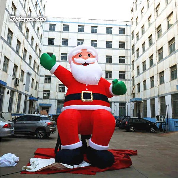 

factory outlet christmas decoration outdoor giant inflatable greeting santa claus 4m air blown sitting father christmas model balloon for ch