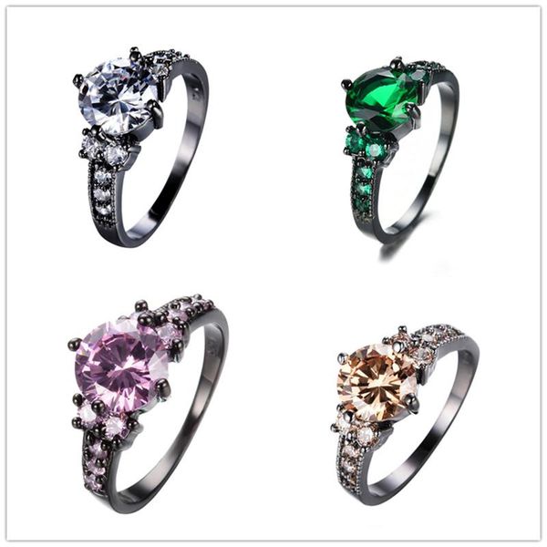 

cluster rings cubic zirconia gun black ring shiny rhinestone wedding engagement finger band women jewelry valentine's day gift anillos, Golden;silver