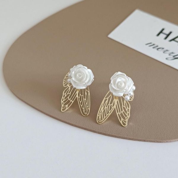 

stud pearl bowknot earrings 2021 trend fashion unique temperament high sensation female super fairy ear, Golden;silver