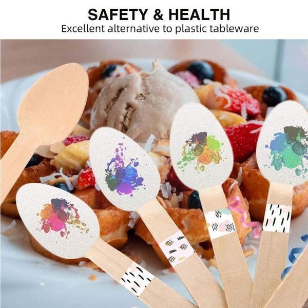 

spoons 100pcs disposable wooden spoon mini ice cream wood dessert tableware wedding safe party kitchen western scoop r9r5