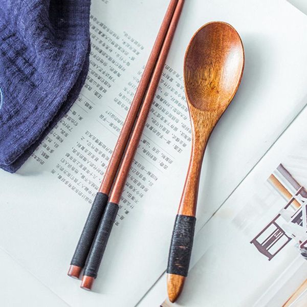 

wooden long handle soup spoon teaspoon vintage japanese style chopsticks tableware utensil kitchen accessories