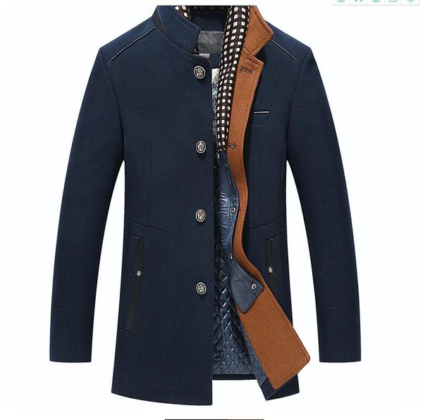 

thicker mens trench coats winter long wool coat men slim fit casual jackets peacoat double collar woolen overcoat, Black