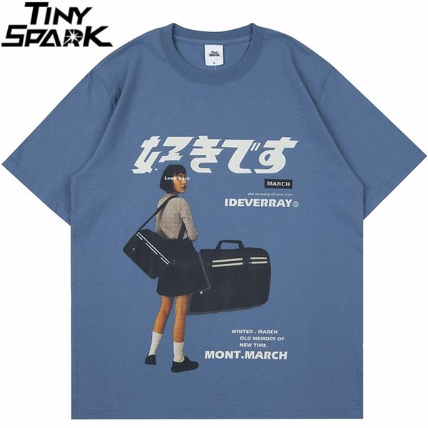 

hip hop streetwear harajuku t shirt girl japanese kanji print tshirt men summer short sleeve t-shirt cotton loose tees 210721, White;black