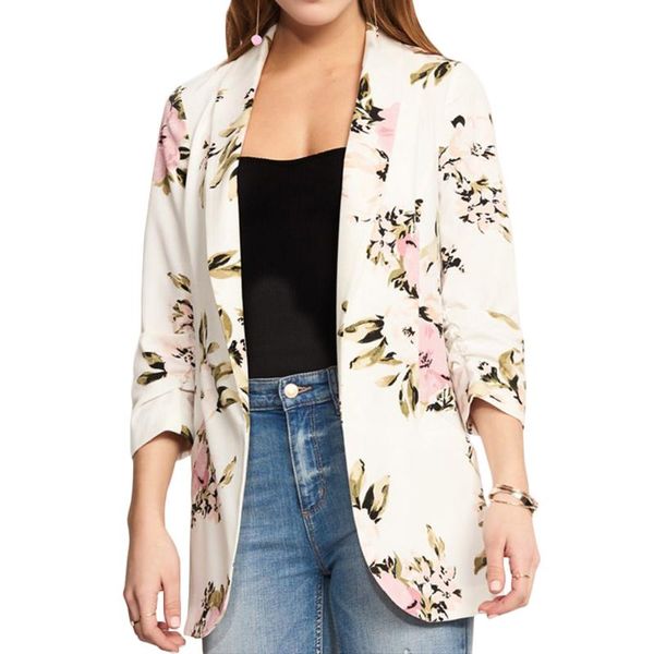 

women's suits & blazers 2021 women autumn fashion suit jacket work office ladies blazer flower printing none button business coat, White;black