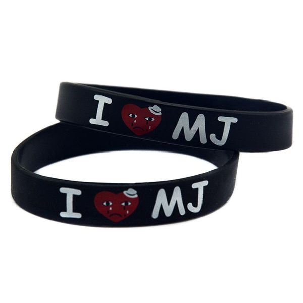 

charm bracelets 1pc i love mj michael jackson silicone wristband 1/2 inch wide printed logo black size, Golden;silver