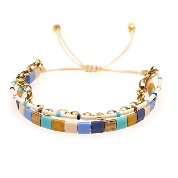 

beaded, strands bohemian retro multi-layer gold chain beaded couple bracelet tila rice beads handmade jewelry for women seed, Black
