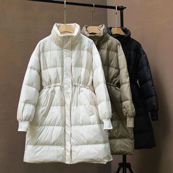 

women's down & parkas ailegogo winter stand collar thick warm 90% white duck coat loose solid zipper jacket ladies snow outwear, Black