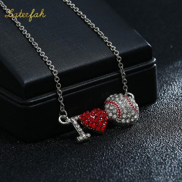 

pendant necklaces fashion baseball necklace for women silvery color word i love basketball heart red crystal softball, Silver