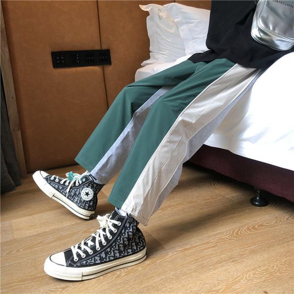 

2021 new men's fashion trend baggy casual pants cargo streetwear stripe printing trousers hip hop style sweatpants plus size m-2xl xgh6, Black