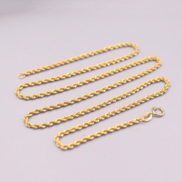 

chains fine solid 18k yellow gold chain woman luck rope link necklace 17.7inch 2mmw 2.1-2.3g, Silver