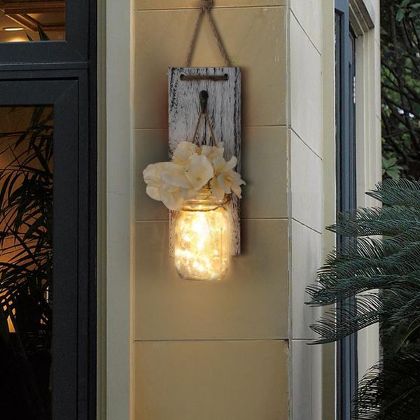 

wall lamp 2pcs mason jar sconce rustic decor with fairy lights hanging art for indoor & outdoor farm garden yard home