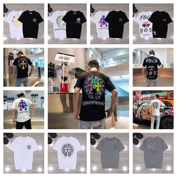 

proven 2021 spring ch crocho sanskrit cross gradient print casual short sleeve t-shirt for men and women, White;black