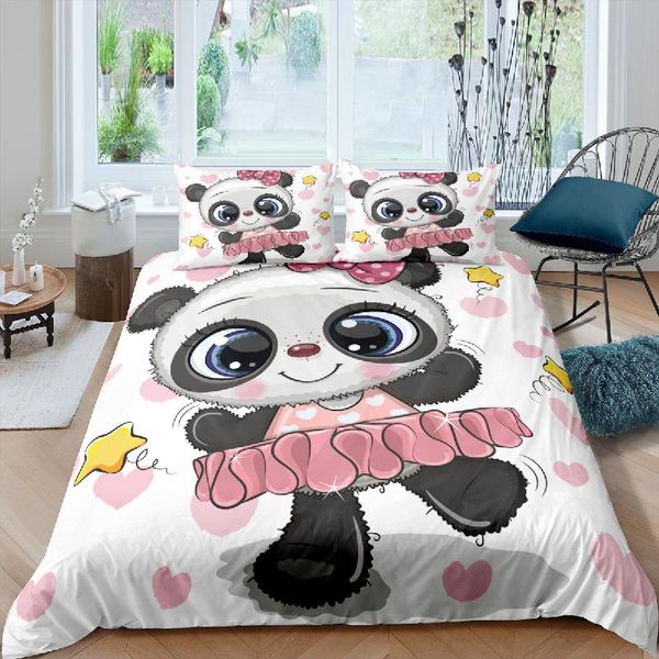 

bedding sets luxury 3d cartoon panda print 2/3pcs duvet cover pillowcase for kids home textile single//king size