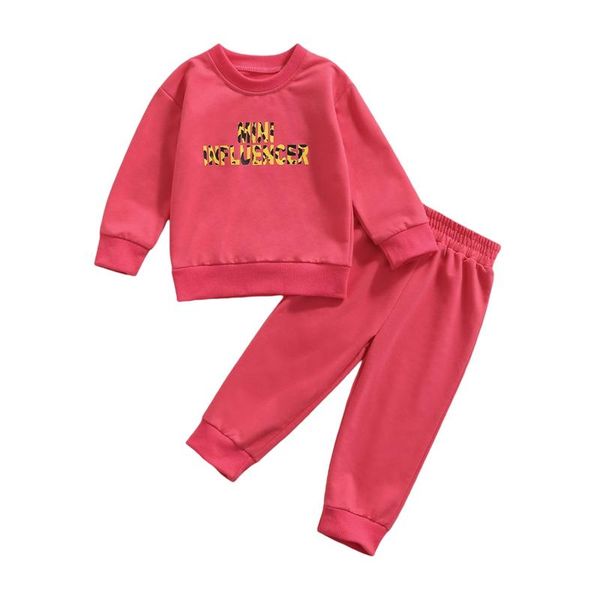 

clothing sets 1-4y fashion kids girls autumn clothes leopard letter printed pullover sweatshirt pants 2pcs tracksuit for children, White