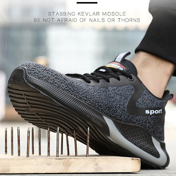 

2021 safety shoes male lightweight men boots steel toe shoes work sneakers men casual shoes indestructible safety boots footwear, Black