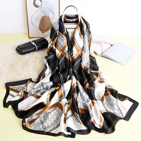

designer silk scarves are versatile for women, spring winter, style fashion scarves, long shawls and necks, dual-purpose thin sunscreen, Blue;black