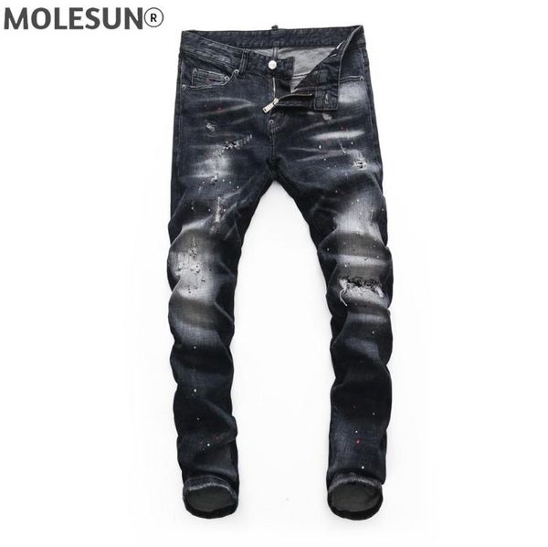 

men's jeans brand european style mens slim elastic men denim trousers zipper patchwork black hole for 8245, Blue