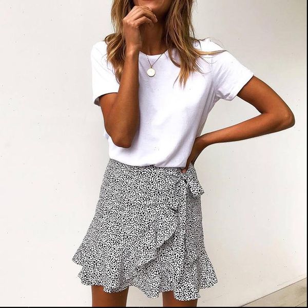 

multi dot print short mini skirts women summer ruffle high waist tie skirt ladies streetwear slim bottoms saias 2021, Black