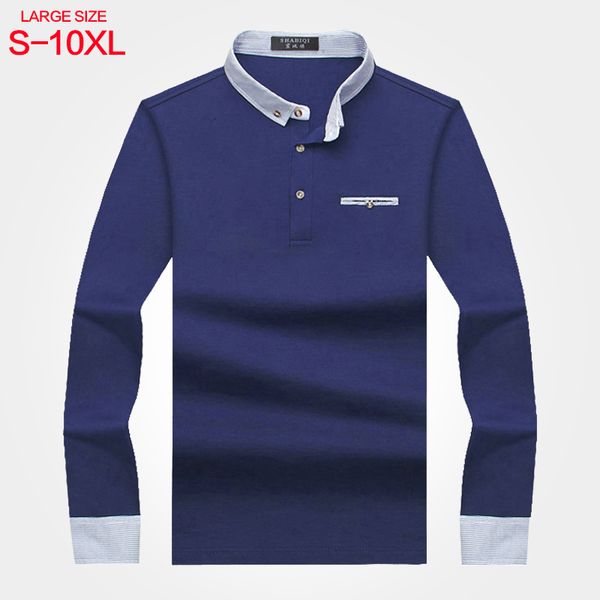 

men's polos stand collar long sleeve business casual cotton t-shirt autumn polo shirt loose large size 7xl 8xl ygkh, White;black