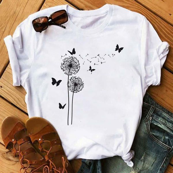 

new dandelion women summer print cartoon t-shirt loose casual harajuku streetwear short sleeve o-neck female t-shirt, White