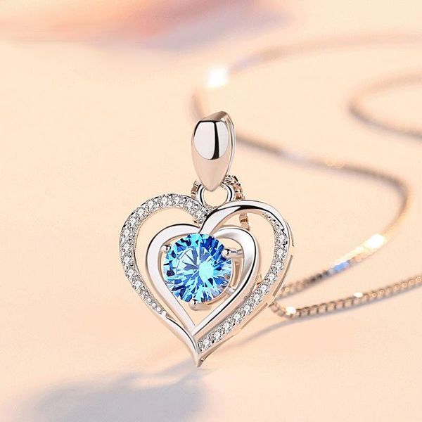 

pendant necklaces 925 sterling silver necklace female exquisite clavicle chain romantic heart-shaped crystal zircon girl party