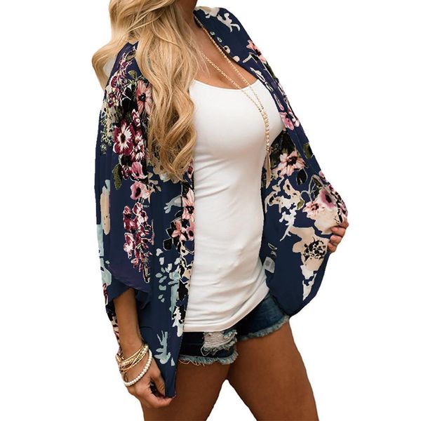 

women kimono loose camisas shawl cardigan summer floral printed chiffon blouse fashion feminino ladies blusas shirt 2021, White