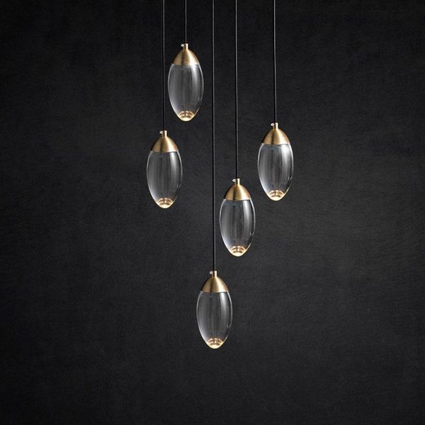 

rotating staircase lamp long chandelier copper luxury villa compound building middle building hollow high led stair lamp chandel