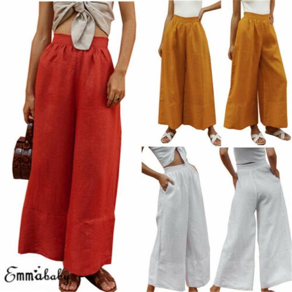 

women's pants & capris 2021 brand style women cotton linen high waist casual long loose comfort trousers plus size, Black;white