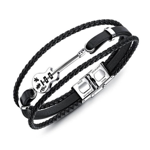 

bangle fashion trend design guitar leather bracelet men's sports and leisure daily wear jewelry, Black