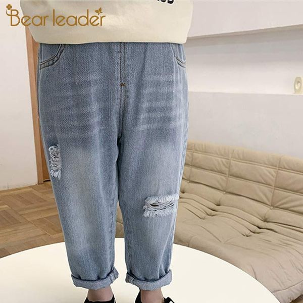 

jeans bear leader girls kids fashion baby solid pants children casual clothing ripped boys clothes infant denim 1-6y, Blue