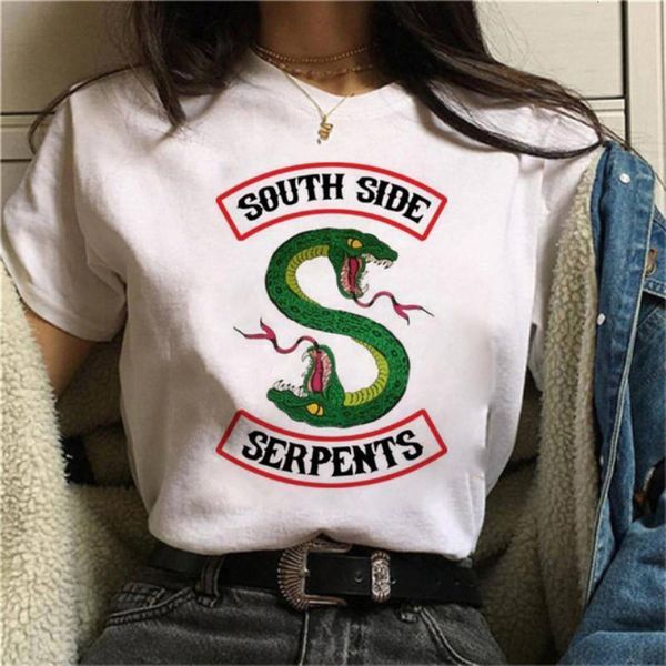 

women fashion riverdale south side serpents printed t shirts summer short sleeve shirt casual snake print tshirt tees, White