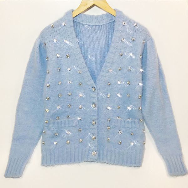 

102 2021 spring sweater long sleeve v neck cardigan blue sweater luxury womens clothes xue, White;black